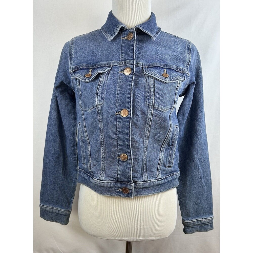 SO Juniors Denim Jacket Size Small Blue Mid Wash Cropped Trucker Jean Coat VGC